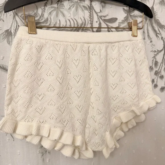 Free People Ivory Knit Ruffle Pajama Shorts - Picture 2 of 5